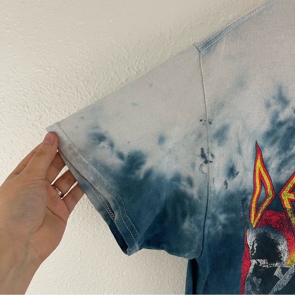 DEF LEPPARD Blue White Tie Dye 1992 Adrenalize Tour Short Sleeve Graphic Tee - Picture 5 of 12